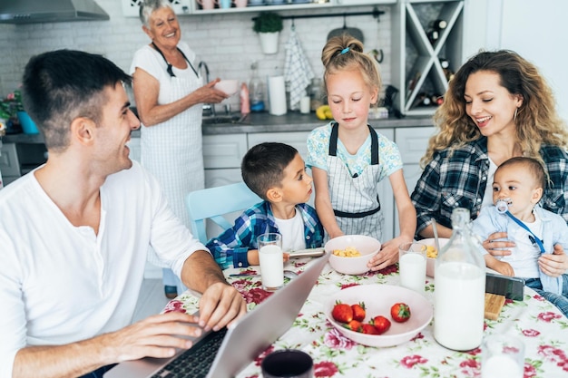Happy family eating